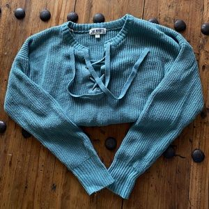 SAY WHAT? | Lace-up Teal Sweater